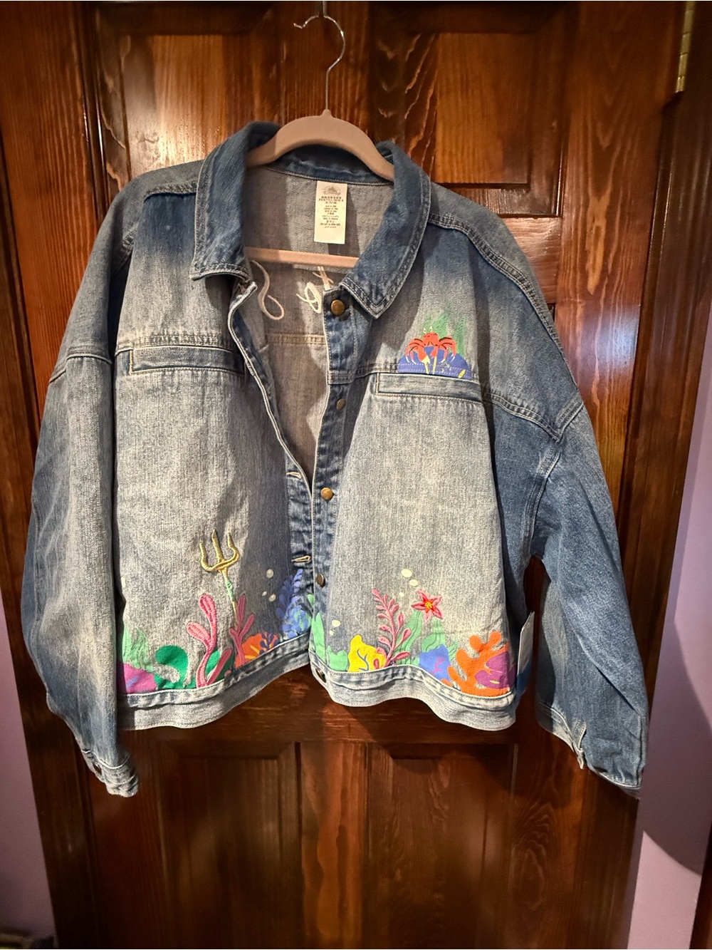 Disney Blue Denim The Little Mermaid Jacket with Bright Underwater Embroidery - Picture 1 of 9